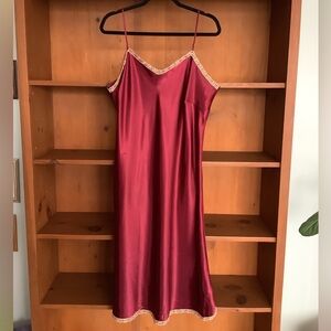 Vintage 90s Intimate Collection Burgundy Satin Plus Size Slip Dress Size 18